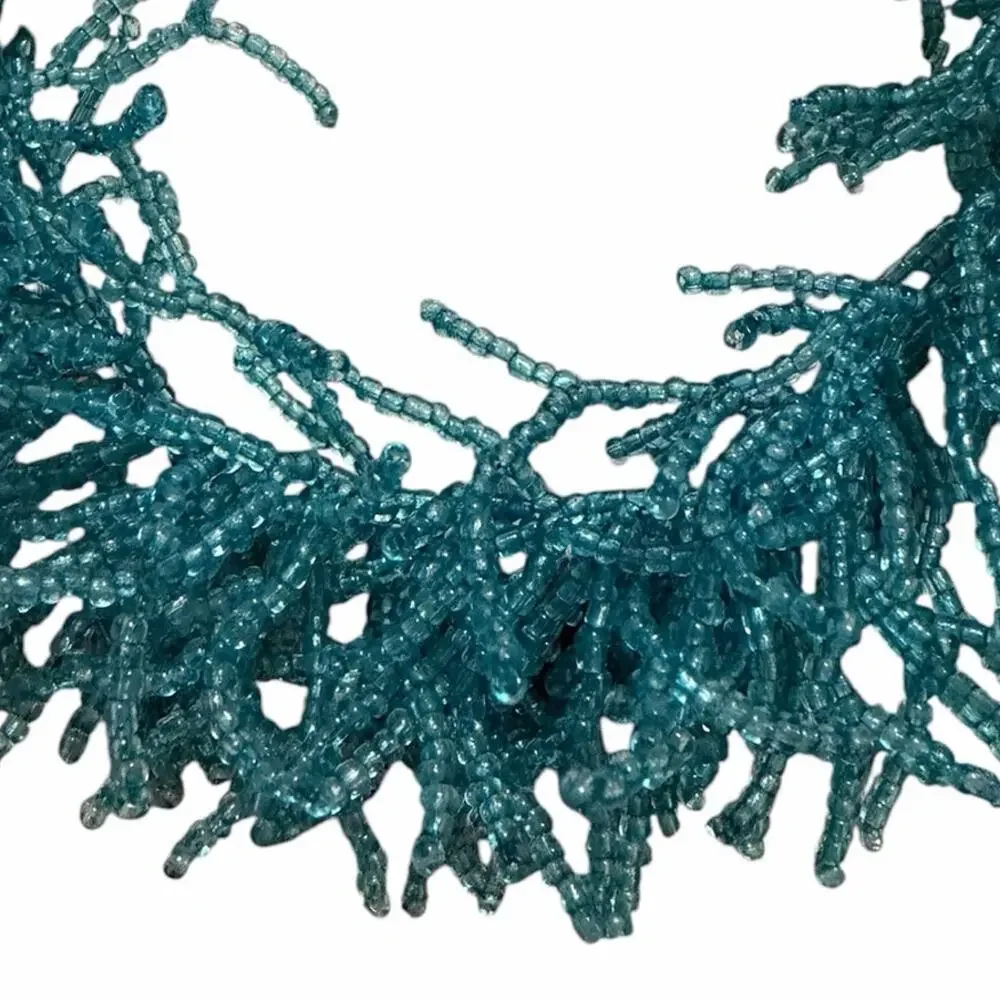Aqua Blue Seed Bead Statement Choker Necklace 16–17”